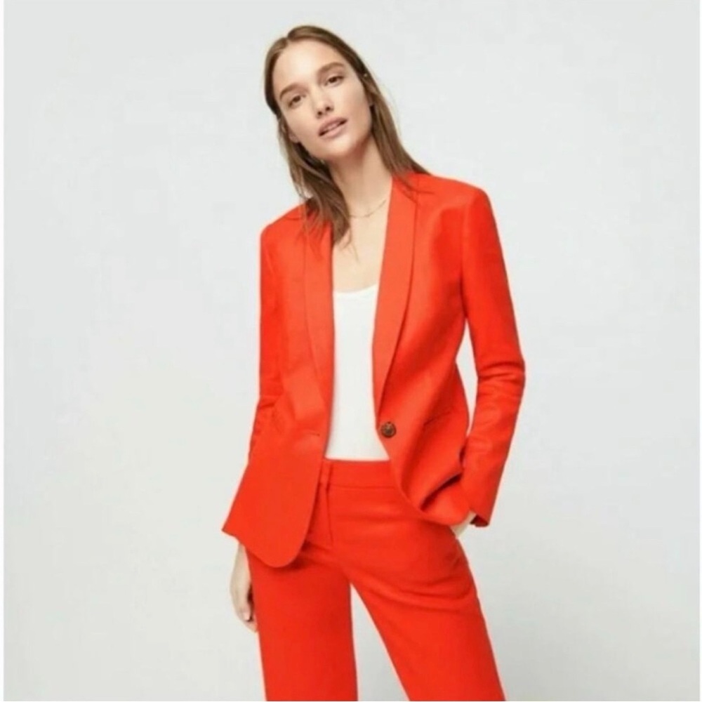 J. Crew Holland Linen-Blend One-Button Blazer in Flame Orange $178 Sz 22
